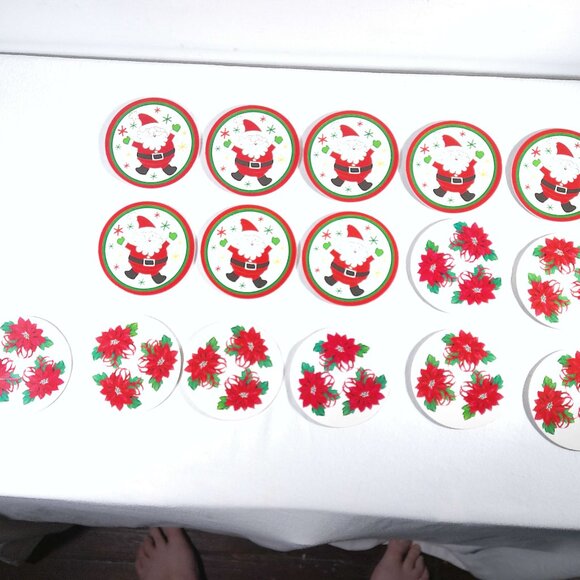 Vintage Christmas Foam Coasters Poinsettia Santa Claus 14 Pieces - Picture 1 of 5